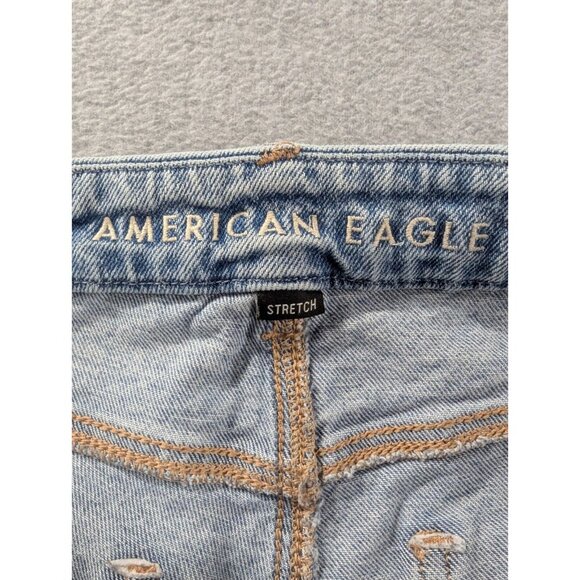 American Eagle Jeans Womens Size 12 Blue Destressed Curvy 90s Straight Whiskers - Picture 15 of 16
